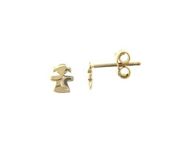 18k yellow gold earrings small flat girl, shiny, smooth, 5mm, made in Italy.