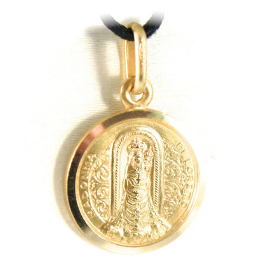 solid 18k yellow gold Madonna Virgin Mary Our Lady of Loreto Patron aviation medal pendant, 15 mm.