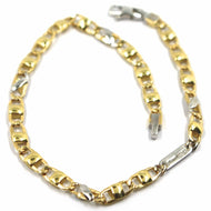 18K YELLOW WHITE GOLD BRACELET FLAT MARINER OVAL ROUNDED LINKS, 20.5 cm, 8.1