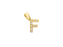 Load image into Gallery viewer, 18K YELLOW GOLD SMALL 10mm 0.4&quot; PENDANT CHARM INITIAL LETTER F &amp; CUBIC ZIRCONIA.
