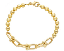 Load image into Gallery viewer, 18K YELLOW GOLD BRACELET HALF WITH 5mm BALLS &amp; HALF 8mm HORSE STIRRUP, 19cm 7.5&quot;.
