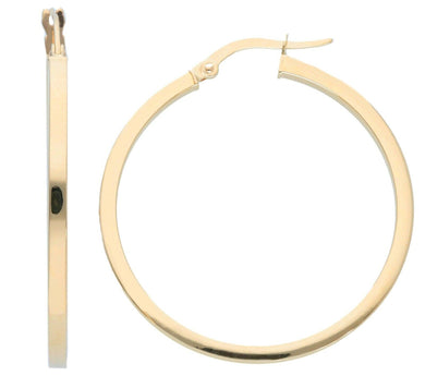 18K YELLOW GOLD CIRCLE EARRINGS DIAMETER 30 MM WITH SQUARE TUBE, MADE IN ITALY.