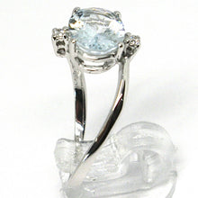 Load image into Gallery viewer, 18k white gold band ring aquamarine 2.00 oval cut &amp; diamonds, made in Italy
