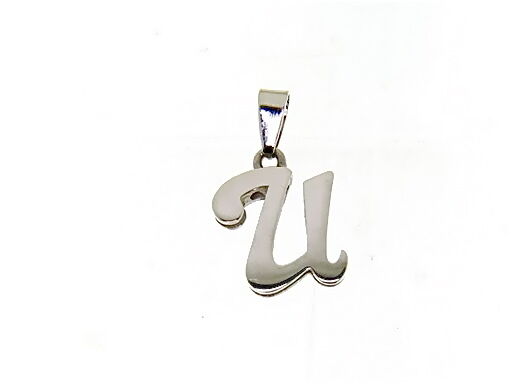 18k white gold luster pendant with initial u letter  u made in Italy 0.71 inches.