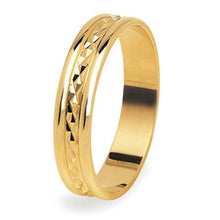 Load image into Gallery viewer, 18K YELLOW GOLD WEDDING BAND 4.6mm THICK RING ENGAGEMENT PYRAMIDS DOUBLE BINARY.
