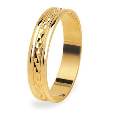 18K YELLOW GOLD WEDDING BAND 4.6mm THICK RING ENGAGEMENT PYRAMIDS DOUBLE BINARY.