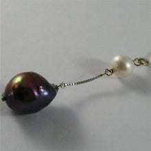Load image into Gallery viewer, SOLID 18K WHITE GOLD PENDANT, 2,32 In, WHITE ROUND PEARL &amp; BLACK BAROQUE PEARL.
