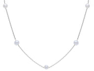 18k white gold necklace, cable oval chain alternate white small pearls 4-4.5mm.