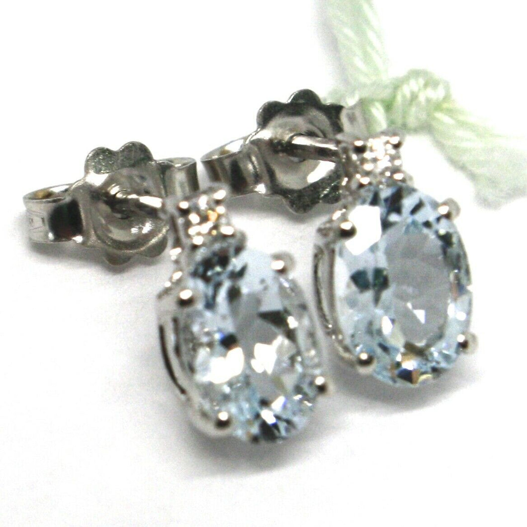 18k white gold aquamarine earrings 1.30 carats, oval cut, diamonds, Italy made