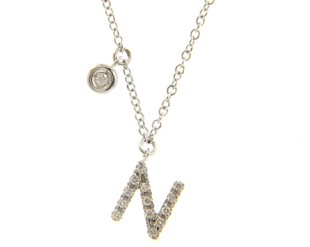 18k white gold necklace, pendant mini initial letter N, 0.7 cm, 0.3