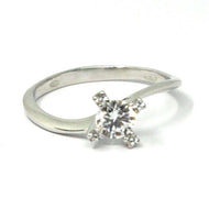 SOLID 18K WHITE GOLD RING, SOLITAIRE WITH CUBIC ZIRCONIA 0.70 CARATS CROSS FRAME.