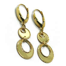 Load image into Gallery viewer, 18K YELLOW GOLD PENDANT EARRINGS DOUBLE WORKED CIRCLE DISC, SHINY, 4cm 1.57&quot;
