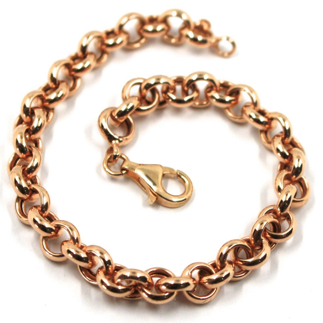 18k rose gold rolo bracelet 8.1 inches, round 7 mm link, made in Italy.