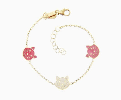18k yellow gold bracelet for kids with cat kitten puppy made in Italy  5.5 in.