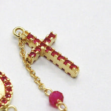 Load image into Gallery viewer, 18k yellow gold rosary bracelet, faceted red ruby root, Cross &amp; miraculous medal.
