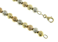 Load image into Gallery viewer, 18K YELLOW WHITE ROSE GOLD BRACELET 19cm WORKED SPHERES BIG 5mm DIAMOND CUT BALL.
