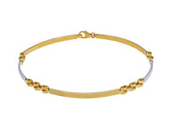 18K YELLOW WHITE GOLD MAN SEMI RIGID THIN BRACELET ALTERNATE 3mm SMOOTH PLATES.