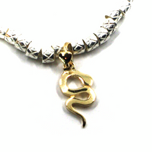 Load image into Gallery viewer, 925 STERLING SILVER CUBES TUBE BRACELET, 9K YELLOW GOLD SMALL 15mm SNAKE PENDANT.
