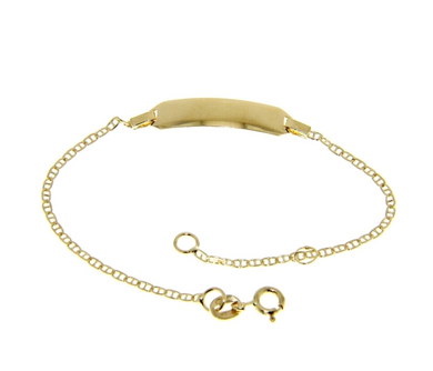 18k yellow gold boy girl baby bracelet engraving plate mariner chain 5.1-5.9