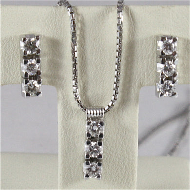 18k white gold trilogy parure necklace, earrings, diamonds ct0.44, made in Italy.