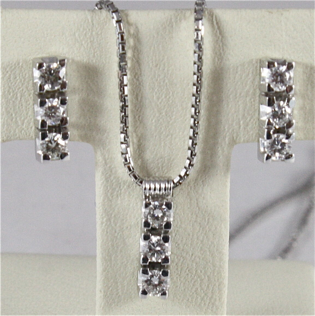 18k white gold trilogy parure necklace, earrings, diamonds ct0.44, made in Italy