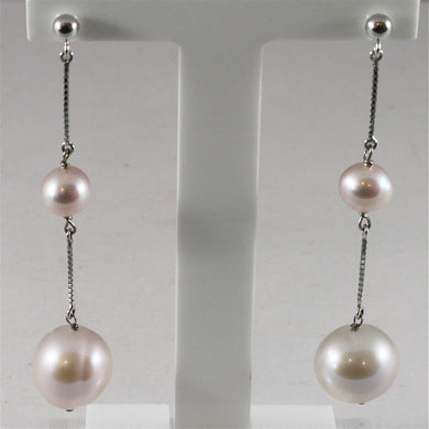 18k white gold pendant earrings with round purple pearls 15mm, made in Italy.