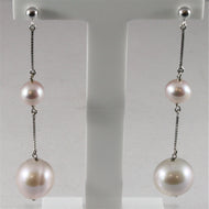 18k white gold pendant earrings with round purple pearls 15mm, made in Italy.