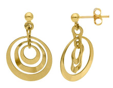 Charger l&#39;image dans la galerie, 18K YELLOW GOLD PENDANT EARRINGS 2.7mm WITH ONDULATE TRIPLE CIRCLE DISC.

