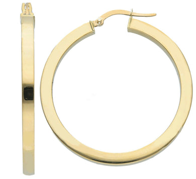 18K YELLOW GOLD CIRCLE EARRINGS DIAMETER 30 MM WITH SQUARE TUBE   MADE IN ITALY.