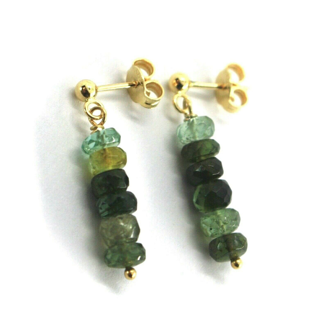 18k yellow gold pendant earrings with faceted green tourmaline discs, 2.5cm, 1