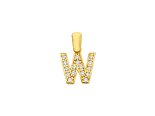 Load image into Gallery viewer, 18K YELLOW GOLD SMALL 10mm 0.4&quot; PENDANT CHARM INITIAL LETTER W, CUBIC ZIRCONIA.
