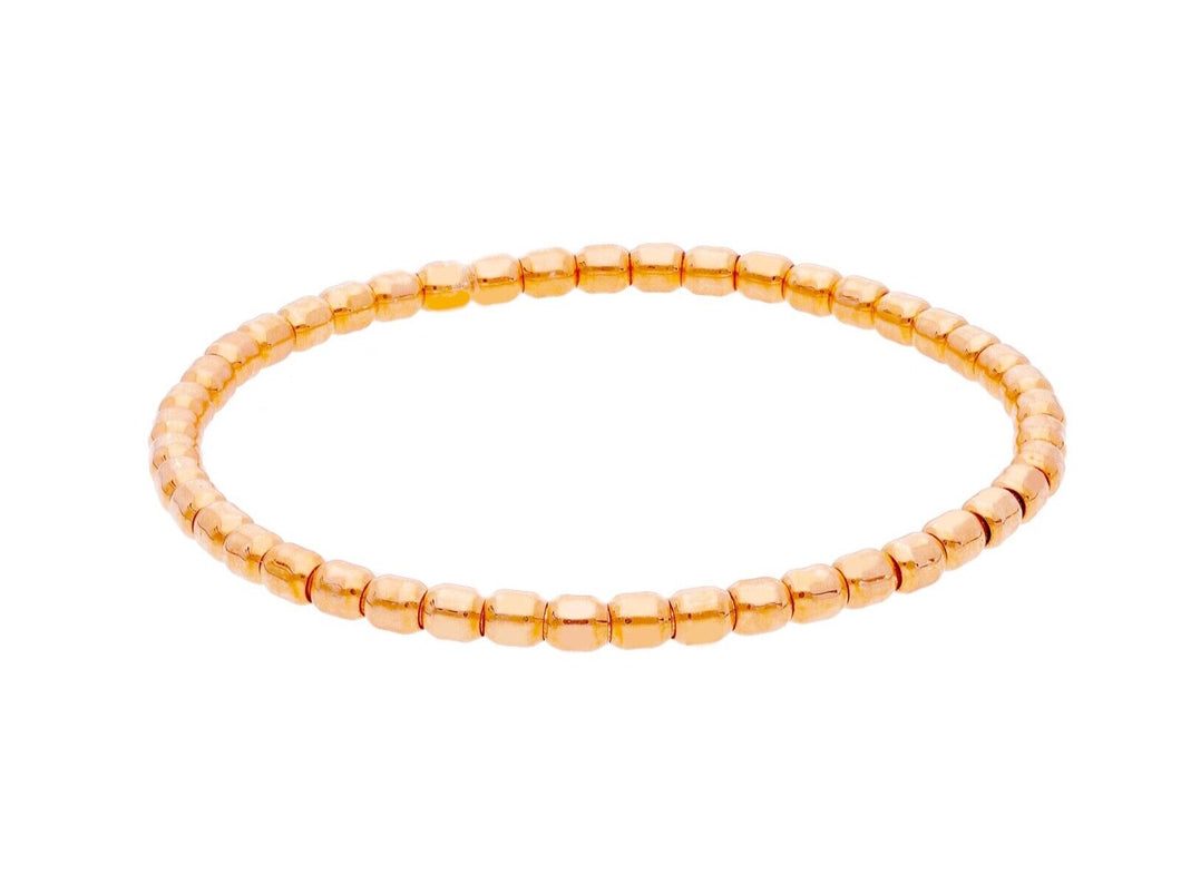18k rose gold elastic bracelet, rounded cubes tubes ovals width 3.6mm 0.14