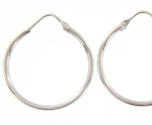 18k white gold round circle earrings diameter 20 mm width 1.7 mm, made in Italy