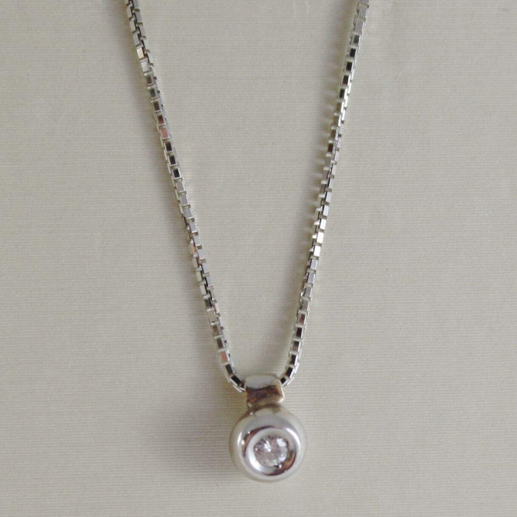 18k white gold mini necklace with diamond 0.03 ct, venetian chain made in Italy.