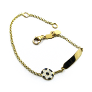 18k yellow gold kid child boy rolo bracelet enamel soccer ball engraving plate.
