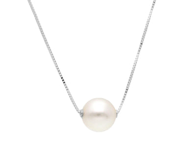 18k white gold necklace, square venetian chain central freshwater pearl 8.5-9mm.