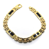 18K YELLOW GOLD MAN SOLID BRACELET ALTERNATE 8mm PLATES WITH BLACK ONYX.