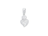 18K WHITE GOLD SMALL 12mm SACRED HEART OF JESUS PENDANT ZIRCONIA.