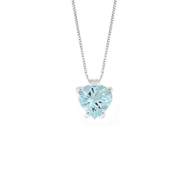 18k white gold Orsini necklace with hert aquamarine 1.56 and diamond 0.02.