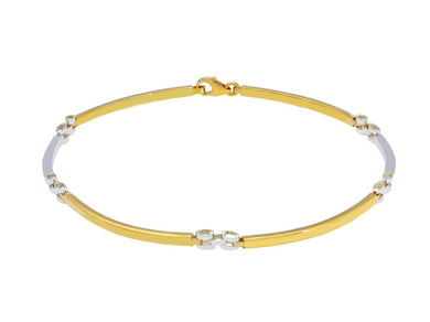 18K YELLOW WHITE GOLD MAN SEMI RIGID THIN BRACELET ALTERNATE 2-3mm SMOOTH PLATES.