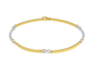 18K YELLOW WHITE GOLD MAN SEMI RIGID THIN BRACELET ALTERNATE 2-3mm SMOOTH PLATES.