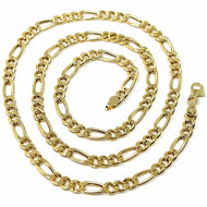 18K YELLOW GOLD CHAIN BIG 5 MM ROUNDED FIGARO GOURMETTE ALTERNATE 3+1, 24 INCHES.
