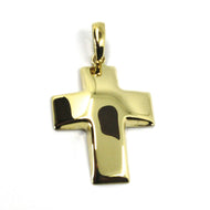18K YELLOW GOLD CROSS, ROUNDED 24mm, 0.94 inches, SMOOTH, CURVED, MADE IN ITALY.