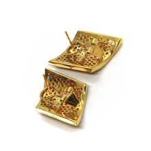 Load image into Gallery viewer, 18K YELLOW GOLD RHOUMBUS 30mm EARRINGS HONEYCOMB ONDULATE, CLIP-ON CLOSURE.
