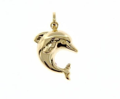 18K YELLOW GOLD ROUNDED LUCKY DOLPHIN PENDANT CHARM 26 MM SMOOTH MADE IN ITALY.