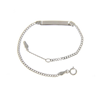 Load image into Gallery viewer, 18k white gold boy girl baby bracelet engraving plate cuban curb chain 5.5-6.3&quot;.
