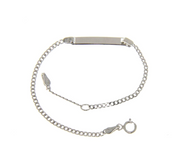 18k white gold boy girl baby bracelet engraving plate cuban curb chain 5.5-6.3