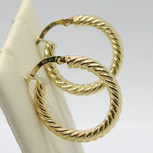 Load image into Gallery viewer, 18K YELLOW GOLD CIRCLE HOOPS TUBE TWISTED STRIPED EARRINGS 23 MM x 3 MM, ITALY
