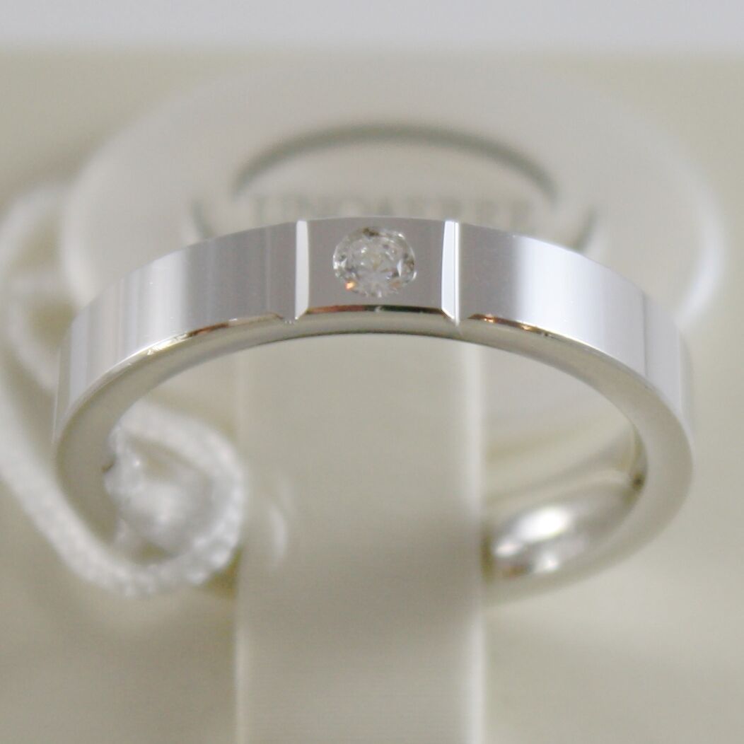18k white gold wedding band Unoaerre square comfort ring, diamond made in Italy
