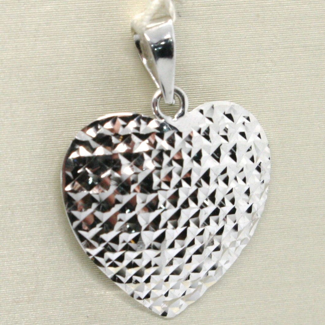 18k white gold heart pendant, charms, finely worked, curved, made in italy